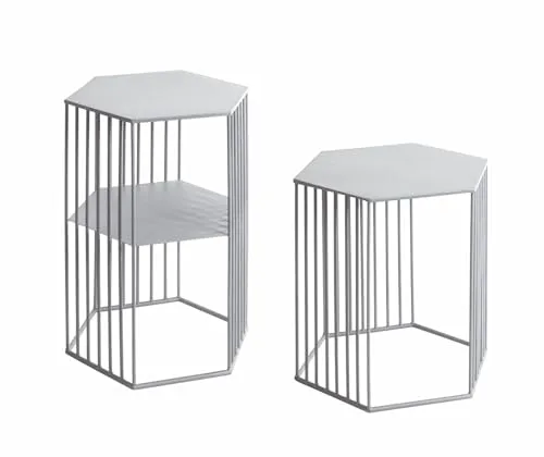 Eleganter Satztisch 2-teilig in Coolgrey – Metall, 38x55x33cm - Vielseitiger Satztisch im modernen Coolgrey-Design. Ideal für Wohn- und Außenbereiche, stabil und leicht umstellbar. Robuste Metallkonstruktion mit einer maximalen Belastbarkeit von 10 kg pro Tisch.