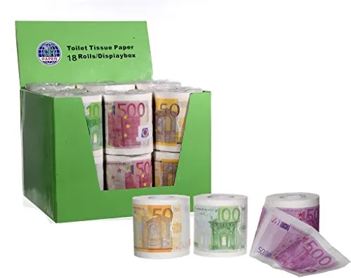 Rollen bedrucktes Toilettenpapier Motive Euroscheine 50€ 100 € 500€ Euro je 250 Blatt Geldschein Klopapier 2lagig 6