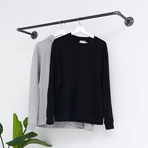 Kleiderstange Wandmontage schwarz - Garderobenstange div. Größen z.B. 80 x 12 cm - Garderobe Industrial handgefertigt - Jackenhalter Wand Metallstange Made in Germany - Kleiderstange Teleskop U-Form