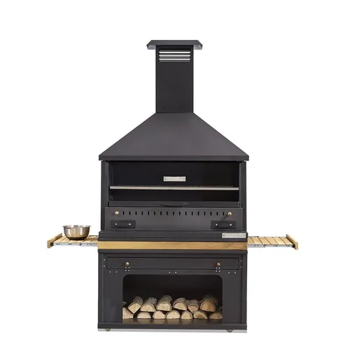 Moderne Außenküche Grill Outdoorküche für Garten und Terrasse - Freistehender Grillkamin aus Holz und Edelstahl, ideal für gesellige Grillabende. Mit großzügigem Kochbereich von 100 cm Länge und 40 cm Breite.