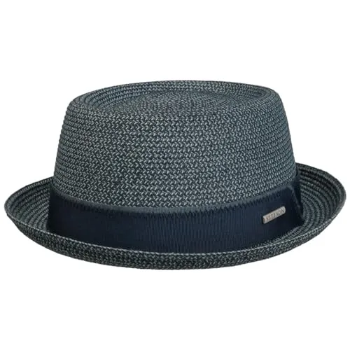 Stetson Ruviano Pork Pie Strohhut Melierter Hut UV Schutz 40+ Damen Herren Frühjahr Sommer dunkelblau S (54-55 cm)
