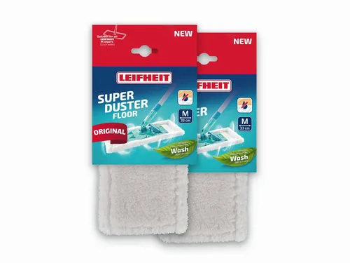 Leifheit Staubbezug SUPERDUSTER Floor M 2er Set Wischbezug (Mikrofaser, 16.0x39.0 cm, 2-tlg., langlebig, waschbar, kompatibel mit Größe XL Wischer)