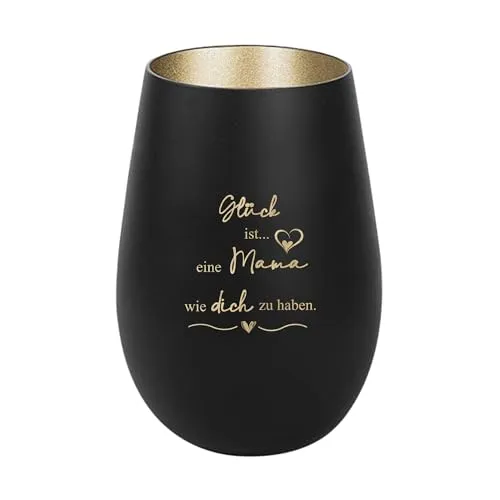 Der-Porzellan-Laden Windlicht mit Gravur Glück ist eine Mama wie Dich zu haben, Schwarz Gold, Teelichthalter aus Glas mit Spruch, Tischdeko modern