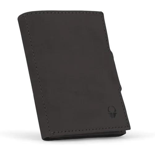 DONBOLSO NextGen Slim RFID Echtleder Portemonnaie Geldbeutel, 11 Karten, Münzfach, Herren Damen Minimalistische Wallet, Vintage Schwarz