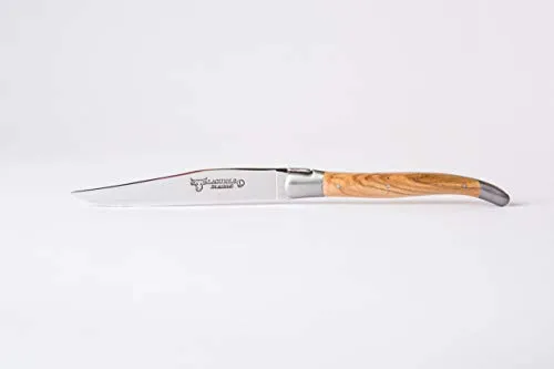 Laguiole en Aubrac Steakmesser Olivenholz | Original Laguiole aus Frankreich - Steakmesser aus hochwertigem Olivenholz, handgefertigt in Frankreich, ideal für ein stilvolles Dinner und perfekte Schnitthaltigkeit.