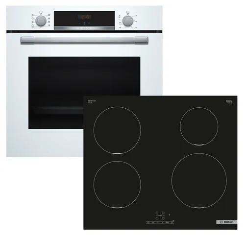 Bosch Herdset EcoClean mit Induktionskochfeld 60 cm - Hochwertiges 4-Platten Induktionskochfeld mit Backofen, ausgestattet mit EcoClean für einfache Pflege und PowerBoost für schnelles Kochen. Ideal für moderne Küchen!