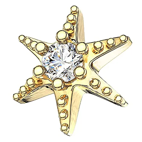 Piercingfaktor Aufsatz für Dermal Anchor Piercing Hautanker Implantat Skin Diver Seestern mit Strass Stein Kristall Gold