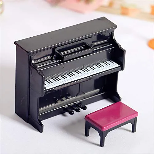 Miniatur Schwarze Klavier & Hocker Simulative Piano Modell Puppenhaus Dekoration Zubehör Mini Ornament Haus Garten Möbel Deko