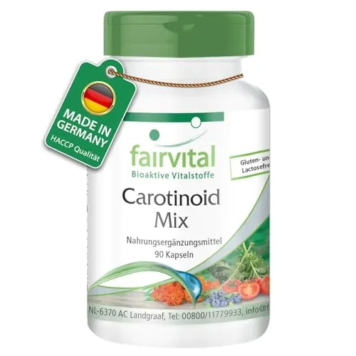 Fairvital | Carotinoid Mix - 90 Kapseln - HOCHDOSIERT - VEGAN - natürliche Carotinoide mit Anthocyanen