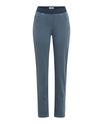 Raphaela by Brax Damen Pamina Cosy Winter Cotton Hose in Smoky Blue - Schmale Pull-On Hose mit elastischem Dehnbund, aus hochwertigem Baumwollmix, ideal für kalte Tage und veredelt mit edlen Swarovski-Elements.
