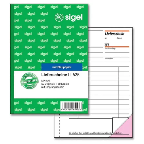 sigel Lieferschein mit Empfangsschein Formularbuch LI625 - 2 x 50 Blatt