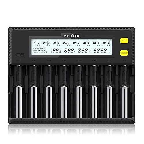 MiBOXER 8 Bay Akkuladegerät mit LCD Display - Das MiBOXER 8-Bay Akkuladegerät bietet schnelle und sichere Ladung für verschiedene Akkutypen. Mit LCD-Display zur Anzeige von Ladeinformationen und automatischer Fehlererkennung für eine benutzerfreundliche Handhabung.