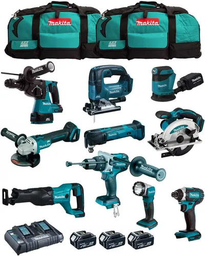 MAKITA Kit MK1002 (DHP481+ DHR243+ DGA504+ DTD152+ DJV182+ DSS610+ DJR186+ DBO180+ DTM51+ DML802+ 3x5,0Ah + DC18RD + 2xLXT600)