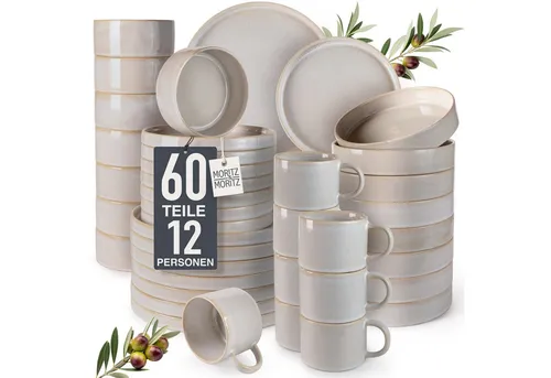 Moritz & Moritz Kombiservice CASTELLO Geschirrset 60 tlg. (60-tlg), 12 Personen, Steinzeug, Kombigeschirr für 12 Personen
