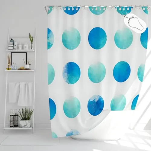 DROPHOP Duschvorhang aus Textil 180x200 cm, Wasserfarben-Motiv in Blau-Türkis, inkl. Edelstahl-Ringe, stabile Ösen, Wasserdicht, gewichteter Saum, Anti-schimmel, Waschbar