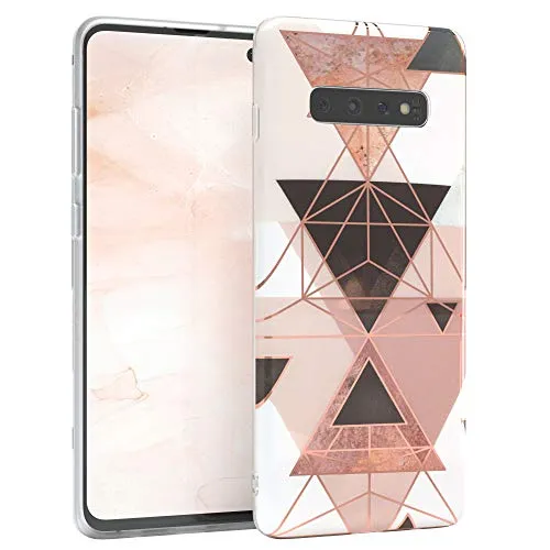 EAZY CASE Handyhülle Silikon mit Kameraschutz kompatibel mit Samsung Galaxy S10 Plus, im Geometrie Design, Geometrie Motiv Hülle, Ultra dünn, Slimcover, Silikonhülle, Backcover, Rosa Braun