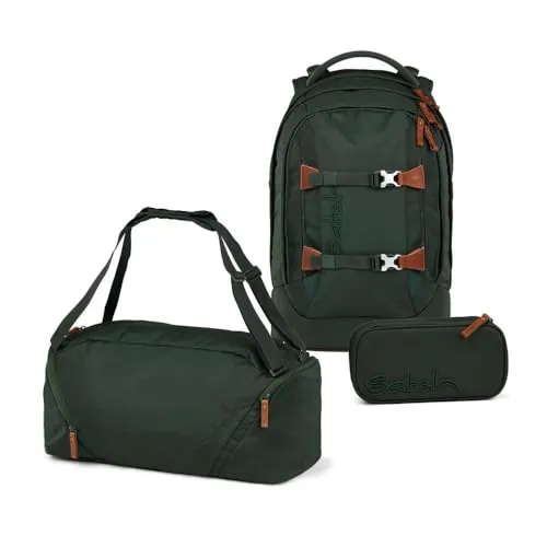 Satch Schulranzen Schulrucksack-Set PACK Nordic Forest Green 3-teilig - Schulranzen, ergonomisch mit Your-Size-System für optimale Anpassung an Körpergröße und Komfort, ideal für Schulkinder.