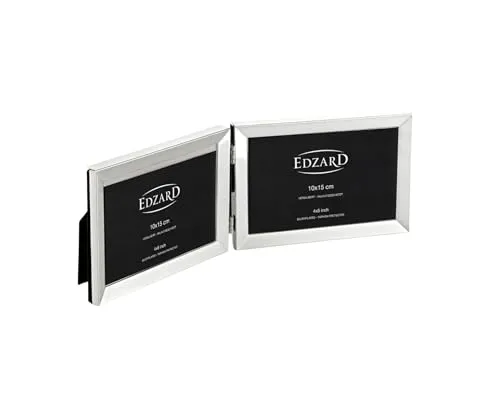EDZARD Doppel-Fotorahmen Livorno für 10 x 15 cm Fotos – Edler versilberter Bilderrahmen - Hochwertiger Fotorahmen mit Anlaufschutz, ideal für Fotos im Hoch- und Querformat. Perfekt als Geschenk für verschiedene Anlässe – stilvoll und pflegeleicht.