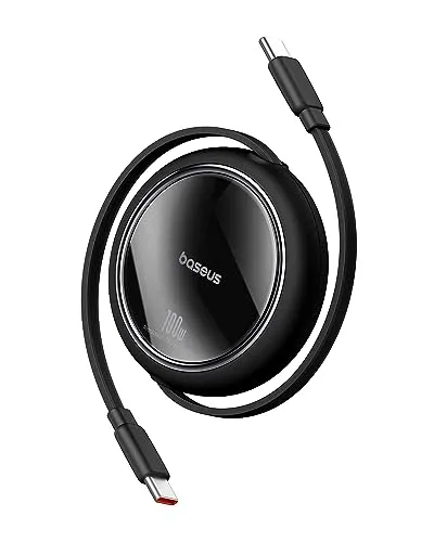 Baseus USB C auf USB C Kabel Rollbar, 100W 1m Mini Einziehbar Schnellladekabel, USB C Ladekabel für iPhone 16 15 14 Pro, Samsung Galaxy S25 S24 Ultra, MacBook, iPad Pro, Tragbar Leicht zu Verstauen