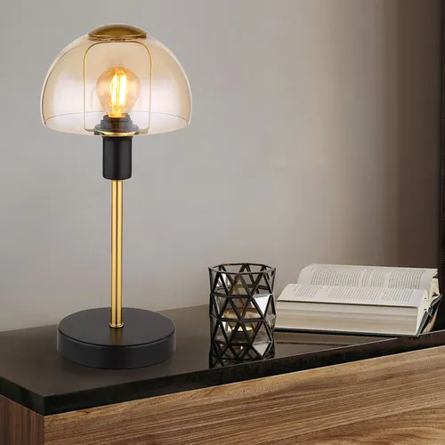 Tischleuchte Nachttischlampe schwarz gold mit Touchfunktion - Moderne Tischleuchte in schwarz und gold mit amber Glas, ideal für Wohnzimmer. Mit praktischer Touchfunktion für einfaches Ein- und Ausschalten.