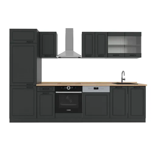 Vicco Küchenzeile R-Line, Anthrazit Landhaus, 300 cm - Moderne Küchenzeile mit flexiblem Stauraum und höhenverstellbaren Füßen für optimale Anpassung. Ideal für individuelle Küchengestaltung und effizientes Kochen!