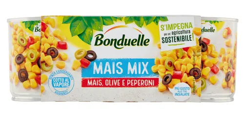 Bonduelle Mais Mix Süßer Knuspriger Mais mit Oliven und Peperoni ( 3 x 170g )