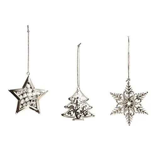 Metall Weihnachtsanhänger Schneeflocke Stern Tannenbaum Silber Christbaumschmuck zum Aufhängen 12