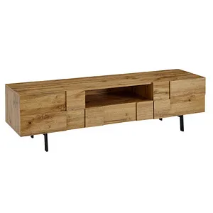 Wohnling Lowboard WL6.581 - TV-Kommode Modern aus Eiche-Dekor - TV-Halterungen - Stilvolles Lowboard mit zwei Türen, ideal für modernes Wohnen und bietet Platz für Fernseher bis 25 kg.