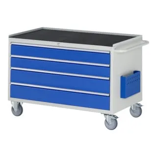 Rau Werkstattwagen Serie 7000 - 450kg Tragkraft - Robuster Montagewagen mit 4 XXL-Schüben, ideal für Werkstätten. Hohe Tragkraft von 450kg und praktische Anti-Rutsch-Matte für sichere Ablage.