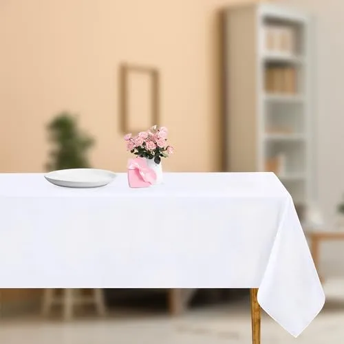 WedDecor Tischdecken aus Polyestergewebe, 90 x 132 Zoll, rechteckig, für Küche, waschbare Esstischdecke für Hochzeit, Party, Premium-Tischrestaurant, Dekoration, Weiß, 1 Stück