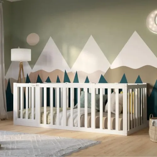 Crazy Pine Kinderbett 120x200 cm - Montessori Bodenbett mit Hochschutz - Kleinkindbett mit 73 cm Rausfallschutz, ideal für sichere Nächte. Öffnbarer Einstieg fördert die Selbstständigkeit. Hergestellt aus schadstofffreiem Kiefernholz für gesunden Schlaf.