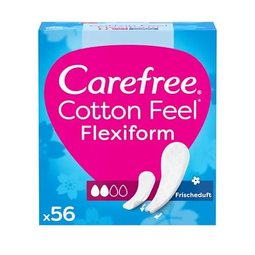 Carefree Slipeinlagen Cotton Feel Flexiform mit Frischeduft, 100% atmungsaktiv mit langanhaltendem Frischegefühl, Größe Normal, 56 Stück