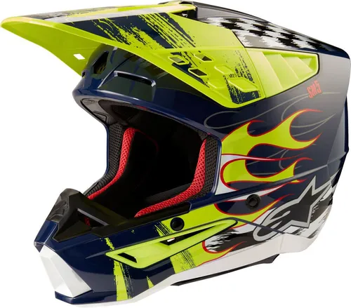 Alpinestars S-M5 Rash Motocross Helm, blau-gelb, Größe L - Leichter und sicherer Motocross Helm mit ECE-Zertifizierung. Ideal für sportliche Fahrer, sorgt für optimalen Schutz und Tragekomfort beim Fahren.