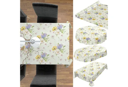 ANRO Tischdecke Tischdecke Wachstuch Blumen Grün Robust Wasserabweisend Breite 140 cm, Glatt