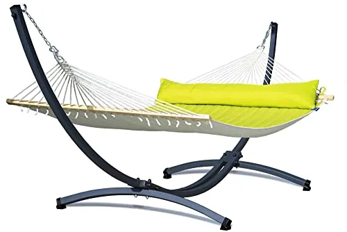 Potenza Outdoor Hängematte mit Gestell für 2 Personen – XXL Baumwolle Hängematte mit Ständer (Grün, Graphit)