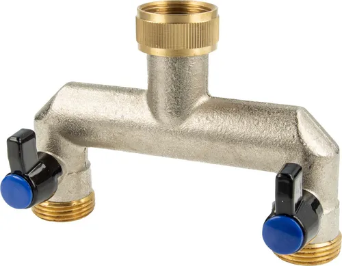 Tecuro - 2-wege Verteilerstück 3/4 Zoll (dn15), Einzeln Absperrbar Durch Kugelventile, Messing Vernickelt