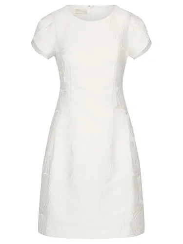 APART Kurzes Jacquardkleid in Creme - Elegantes Freizeitkleid aus mattschimmerndem Jacquard, mit Wickeleffekt-Ärmeln und praktischen Seitentaschen – ideal für besondere Anlässe.