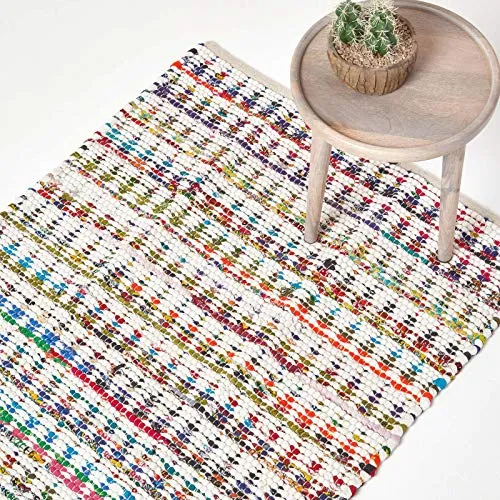 Homescapes Bunter handgewebter Chindi-Teppich - Kurzflor-Teppich aus 100% Baumwolle, handgewebt und mit einem einzigartigen bunten Muster – perfekt, um jedem Raum eine stilvolle Note zu verleihen.