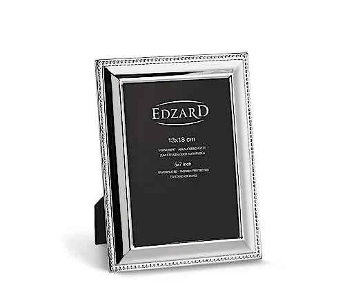 EDZARD Bilderrahmen Perla 13 x 18 cm - Wand- & Tischbilderrahmen, edel versilbert und anlaufgeschützt, flexibel als Fotorahmen zum Stellen oder Hängen nutzbar, ideal als stilvolles Geschenk für jeden Anlass.