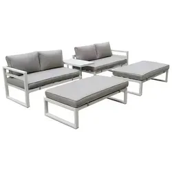 Perel Loungegarnitur aluminiumgrau für 8 Personen - Gartenmöbel-Set für 8 Personen, wetterfest und pflegeleicht. Flexibel anpassbar für Garten, Terrasse oder Balkon mit bequemen Kissen für optimalen Sitzkomfort.