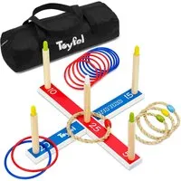 Toyfel Ringwurfspiel Mitty Toss für Kinder - FSC® Holz Wurfspiel für drinnen und draußen, fördert Konzentration und Koordination. Mit 15 Ringen und variablen Schwierigkeitsgraden für stundenlangen Spielspaß.