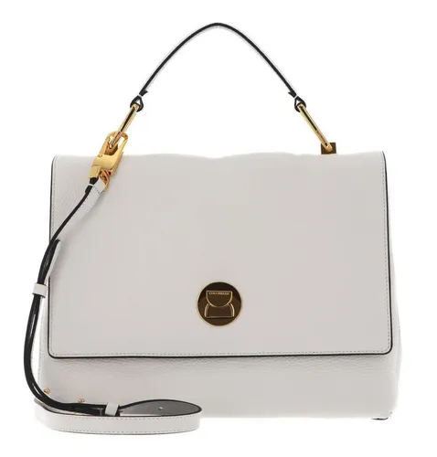 COCCINELLE Handtasche Liya, White / Stone - Elegante Handtasche aus 100% Rindsleder, ideal für jeden Anlass. Mit unifarben genarbtem Design und praktischen Maßen (30x25x9 cm) bietet sie Stil und Funktionalität.