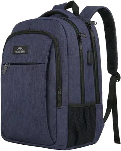 MATEIN Schulrucksack 15,6 Zoll Laptop Notebook Rucksack Backpack Schultasche für Männer mit USB Ladeanschluss Jungen Computertasche Geschenk Reisen Arbeit, Blau