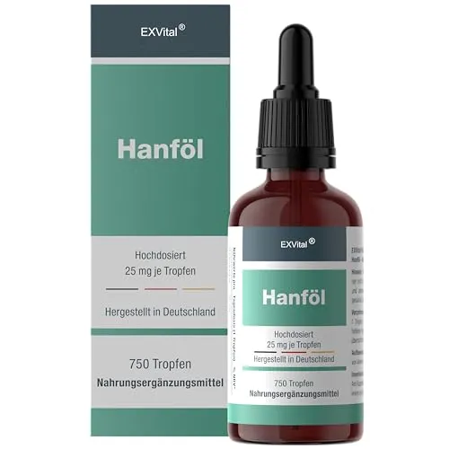 EXVital Hanfsamenöl - Hochdosiert mit 25mg pro Tagesdosis, kaltgepresst, 100% vegan und ohne Zusatzstoffe, für maximale Bioverfügbarkeit