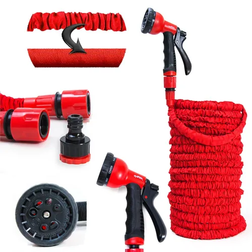 Grafner Flexischlauch 30 Meter mit 8-fach Multifunktionsbrause - Gartenschlauch mit 3-fachem Latexkern und 8 Sprühfunktionen, extrem dehnbar und platzsparend, ideal für Gartenarbeit ohne Platzprobleme.