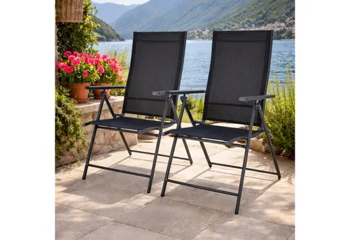Progarden Gartenstuhl Hochlehner Klappstuhl Anthrazit 2 er Set (Set, 2 St), Hochwertig Verarbeitet, Klappbar, Lehne verstellbar, Faltbar, Stahl