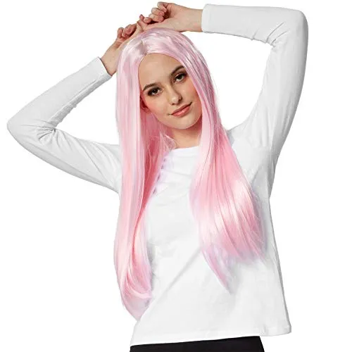 dressforfun 901010 Damen Langhaar Perrücke, glatt, Kunsthaar, Cosplay Party Kostüm - diverse Farben - (Rosa | Nr. 303634)