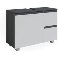 Vicco Waschbeckenunterschrank J-Shape, Weiß/Anthrazit, 80 x 60.8 cm - Waschbeckenunterschrank mit 3 Fächern und 2 Schubladen, ideal für platzsparende Aufbewahrung im Badezimmer.