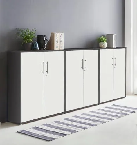 moebel-dich-auf Schrankwand TABOR 9 Büroregal Aktenschrank Büroschrank abschließbar in diversen Farbvarianten (anthrazit/weiß matt, 6-türig)