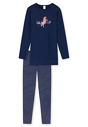 Schiesser Mädchen Schlafanzug lang – Einhorn, Sterne, Dots, Waldmotive und Hexen – Organic Cotton Pyjamaset, Mehrfarbig 3, 128